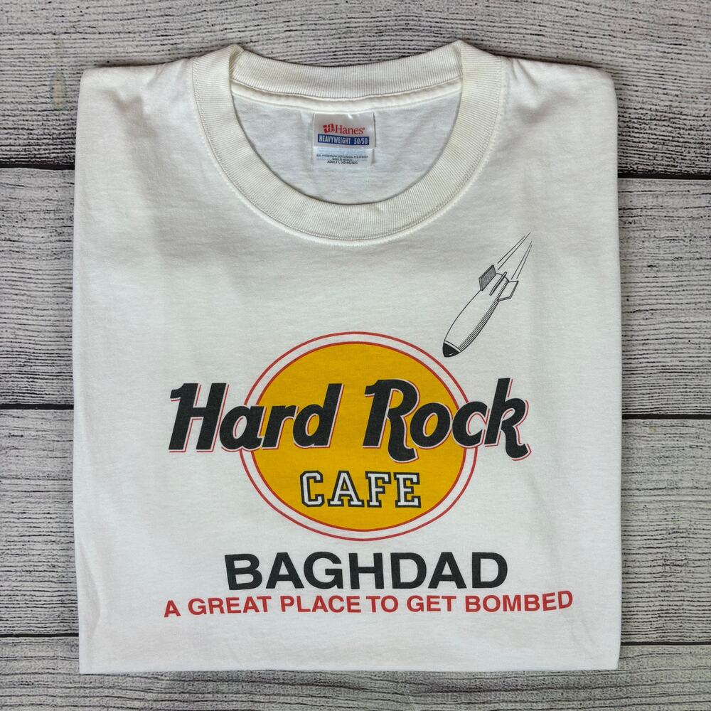 Vintage 1990s Hard Rock Cafe Baghdad "A Great Place To Get Bombed" T-shirt